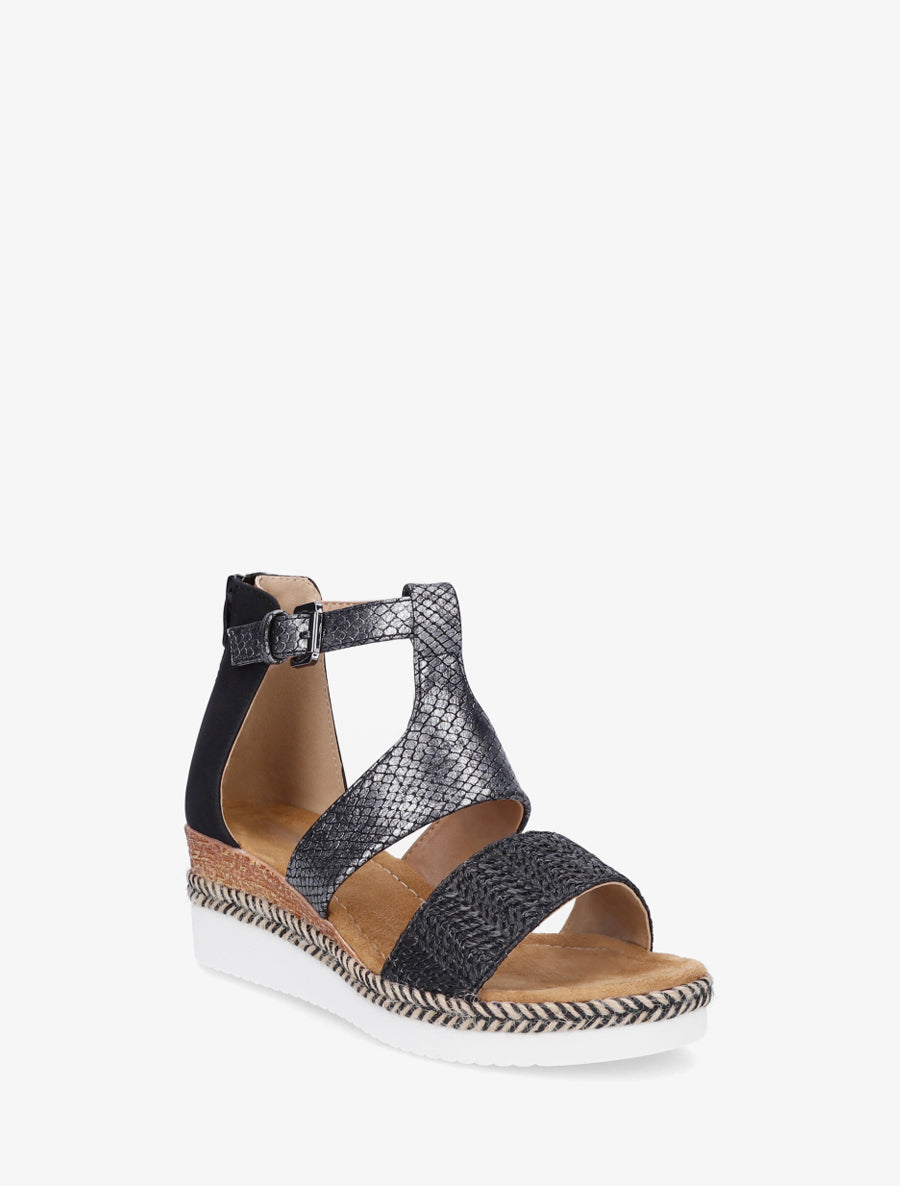 Textuur sleehak sandalen met python detail - Zwart