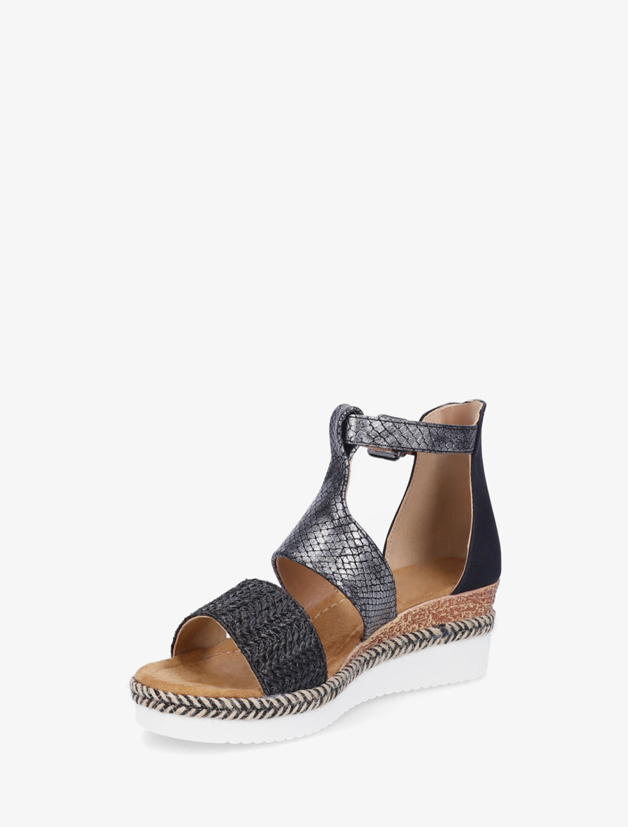 Textuur sleehak sandalen met python detail - Zwart