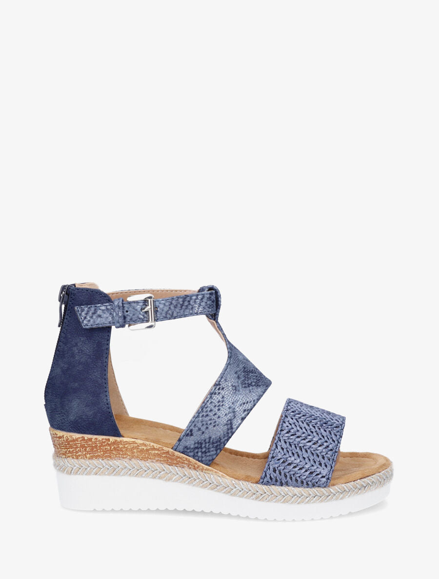 Wedgesandalen met structuur en python details - Marineblauw