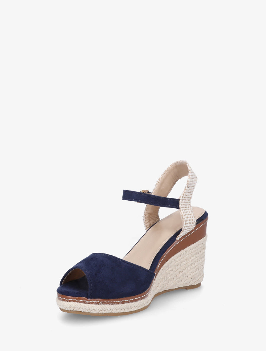 Effen suedine sandalen met sleehakken - Marineblauw