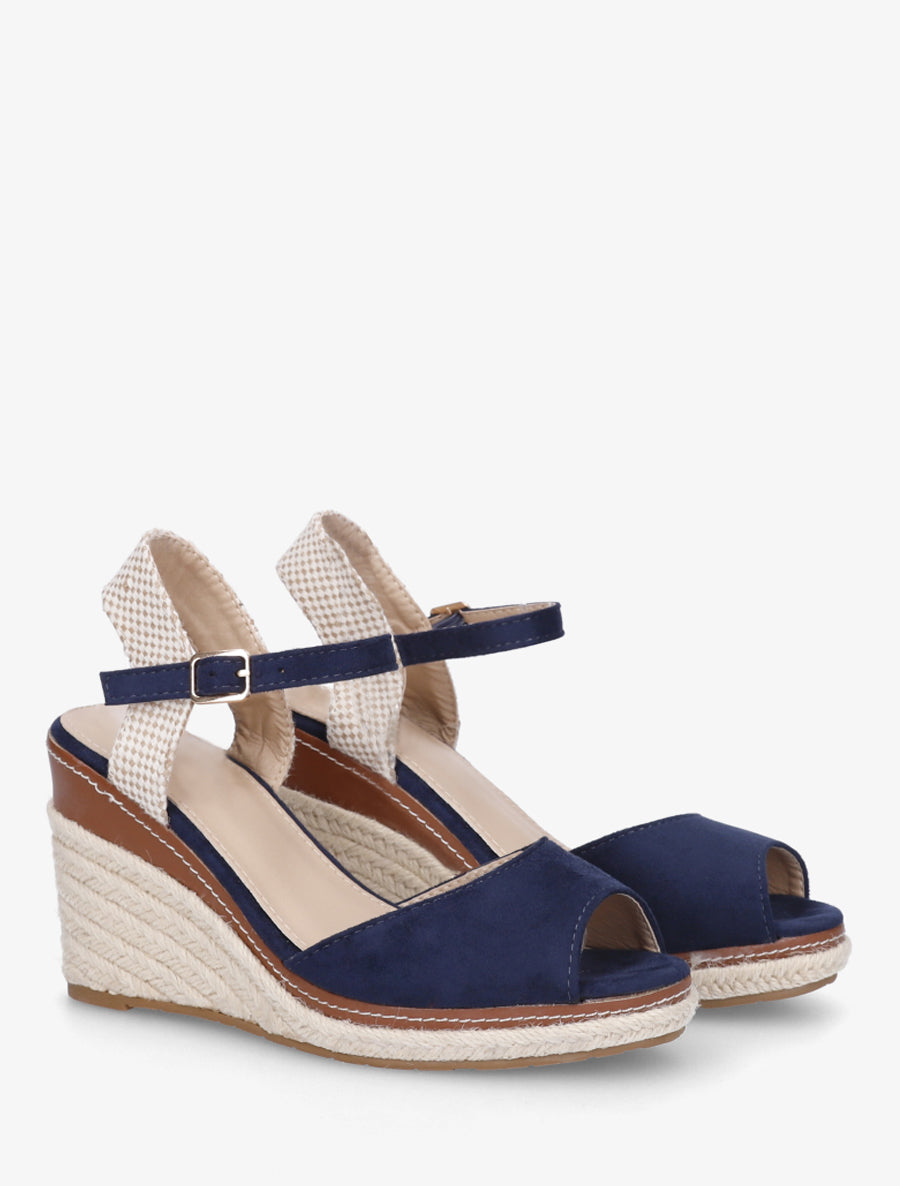 Effen suedine sandalen met sleehakken - Marineblauw
