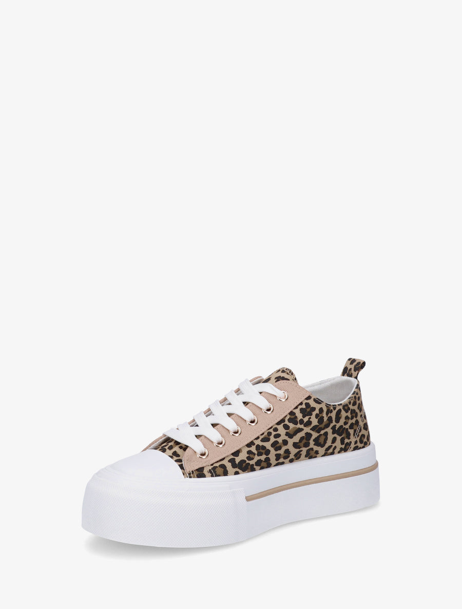 Sneakers imprimé léopard à plaforme - Camel - 3