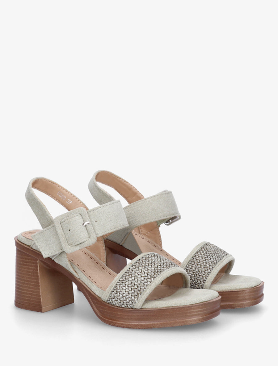 Sandales en suédine à bride texturé - Vert clair - 4