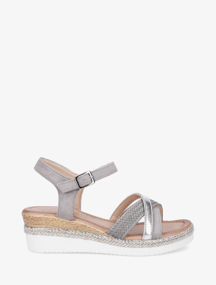 Sandales compensées à brides fantaisies - Gris - 1