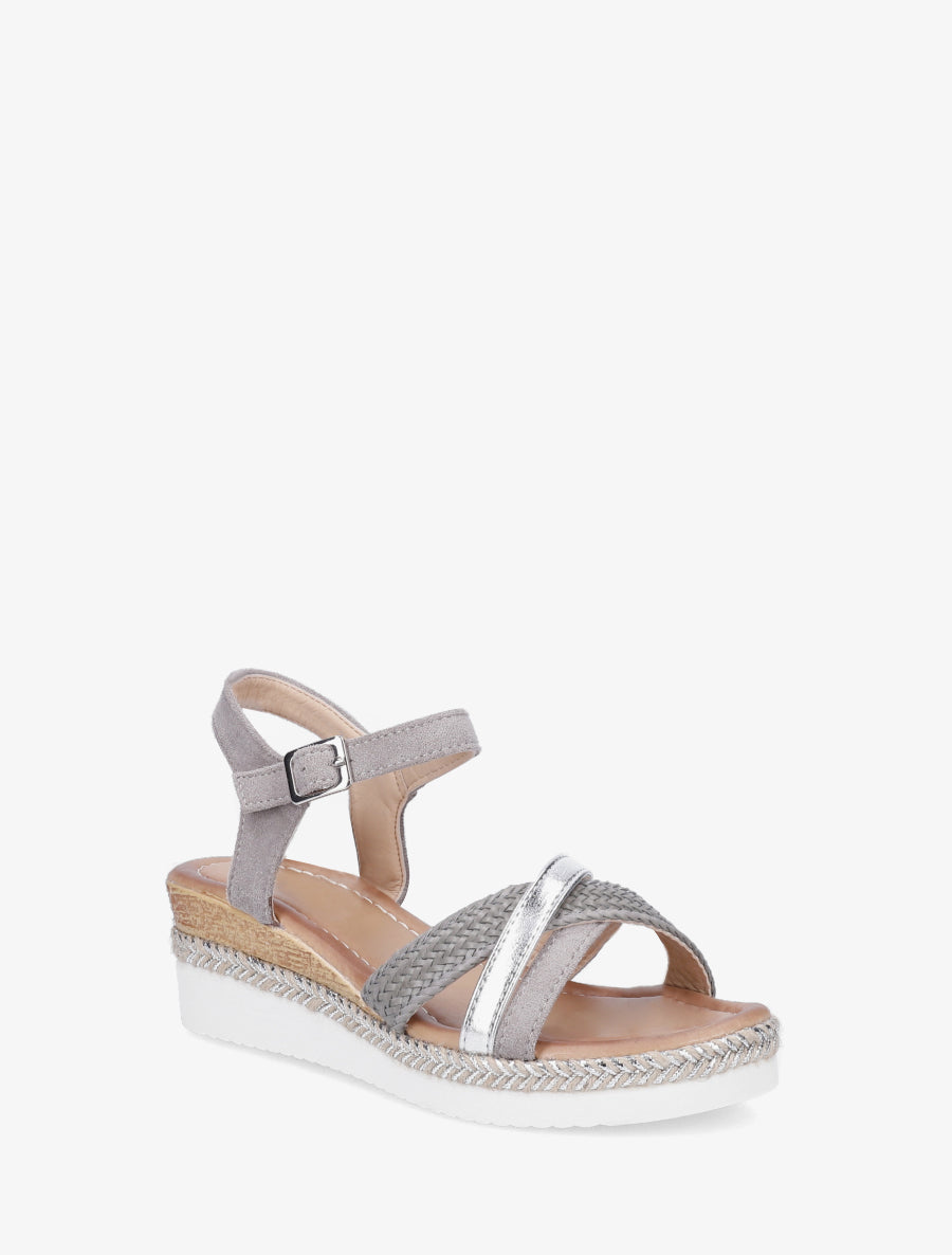 Sandales compensées à brides fantaisies - Gris - 2