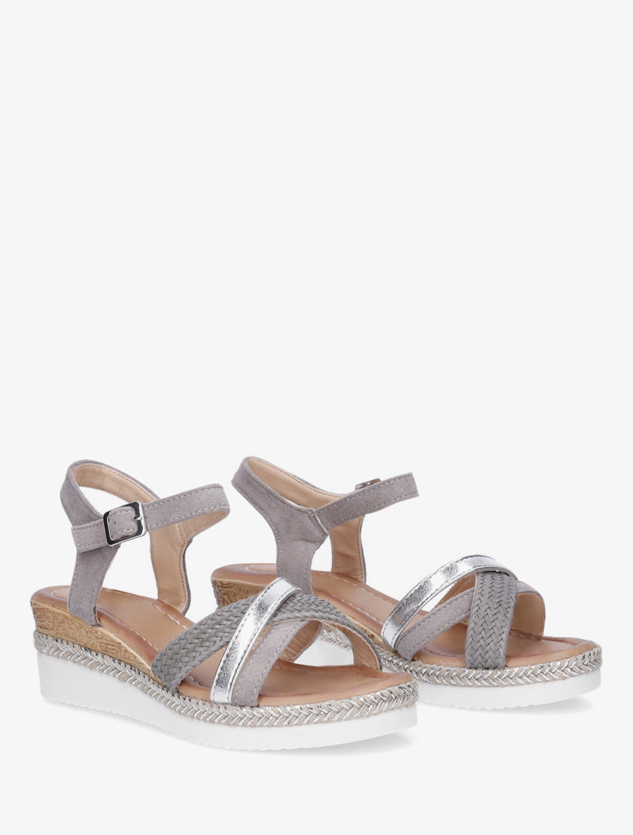 Sandales compensées à brides fantaisies - Gris - 4