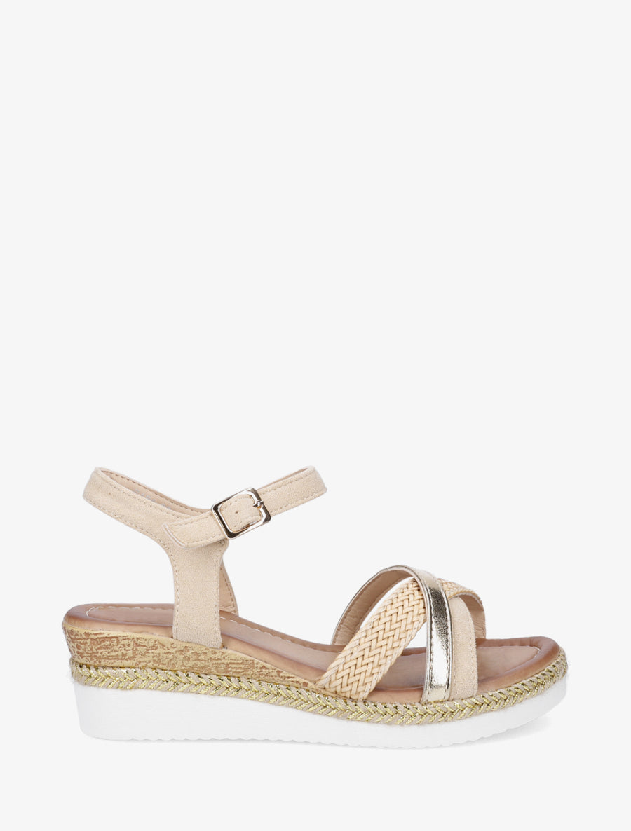 Sandales compensées à brides fantaisies - Beige - 1
