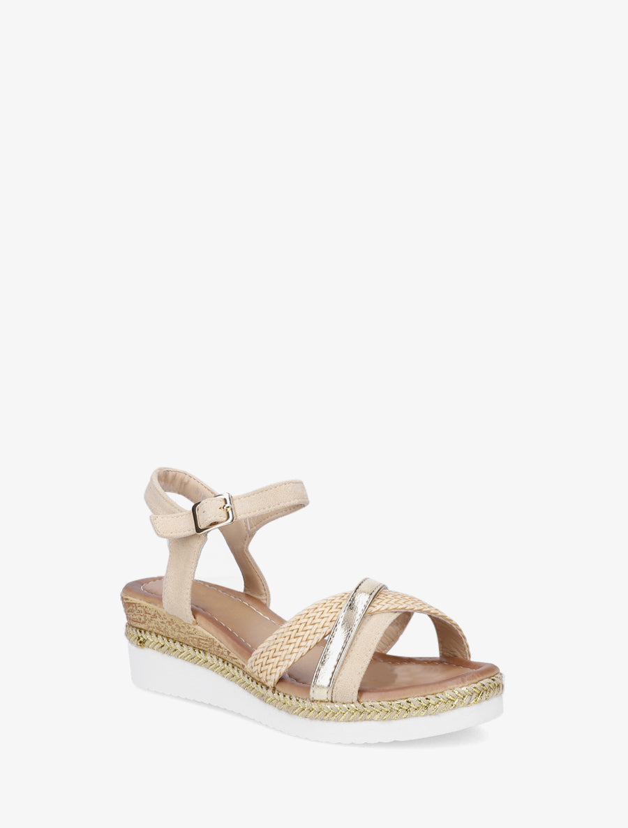Sandales compensées à brides fantaisies - Beige - 2