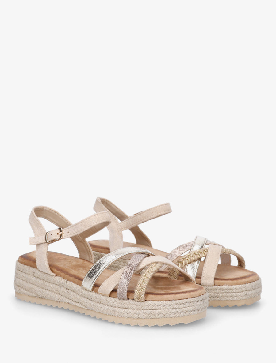 Sandales compensées multibride fantaisie - Beige clair - 4