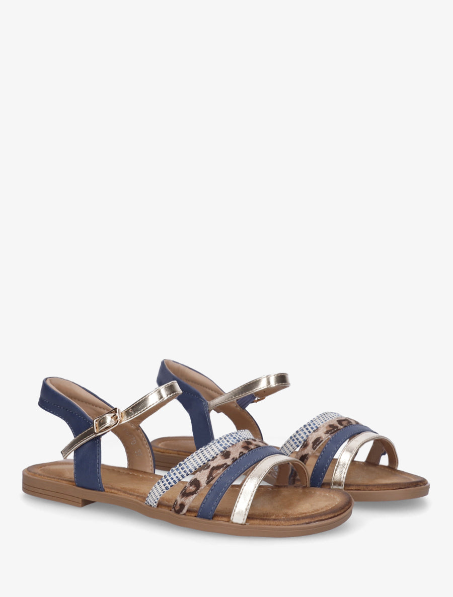 Nu-pieds en simili à brides dépareillés - Bleu - 4