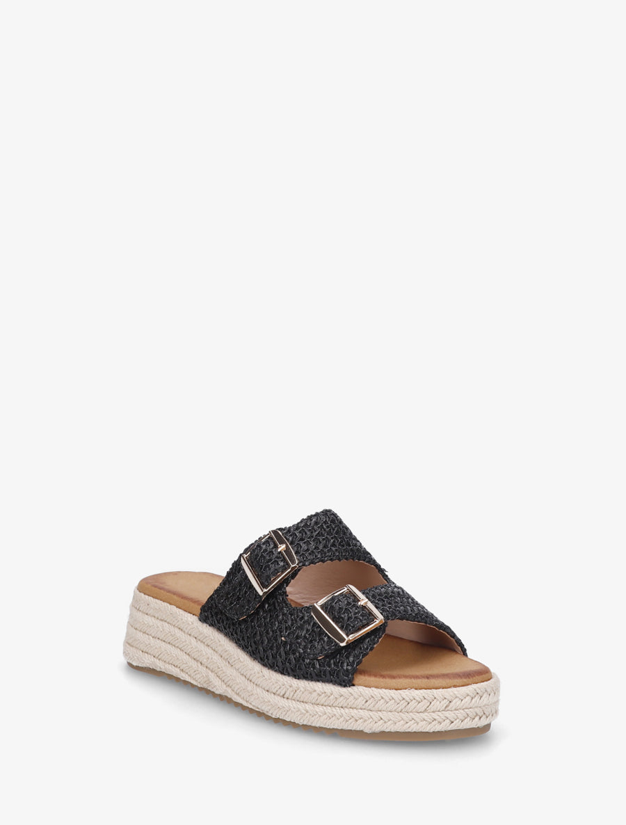 Mules effet osier style espadrille - Noir - 2
