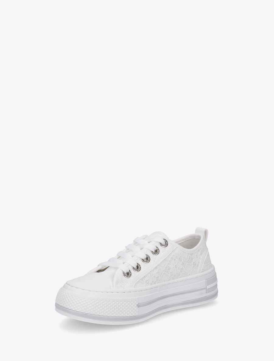 Sneakers en dentelle et pailleté - Blanc - 3