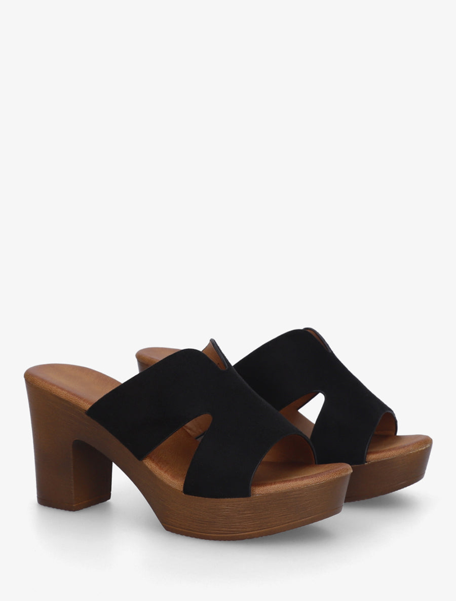 Mules en suédine à talon haut - Noir - 4