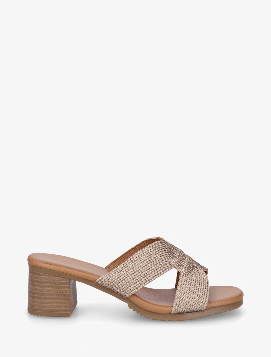 Mules à talon à ganse style corde - Rose gold - 1