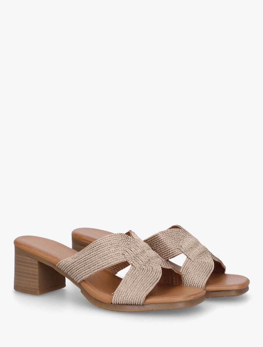Mules à talon à ganse style corde - Rose gold - 4