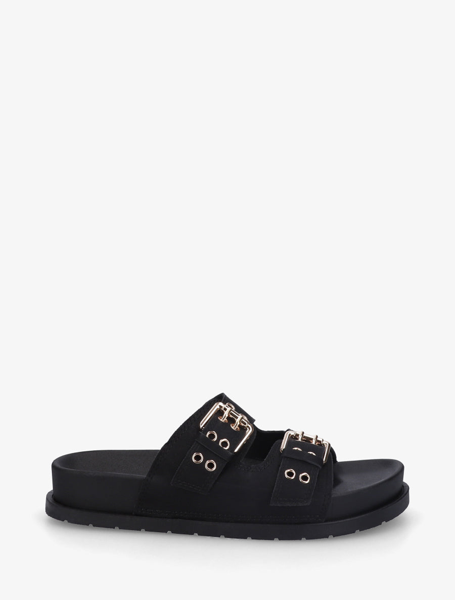 Claquettes en simili à double brides - Noir - 1