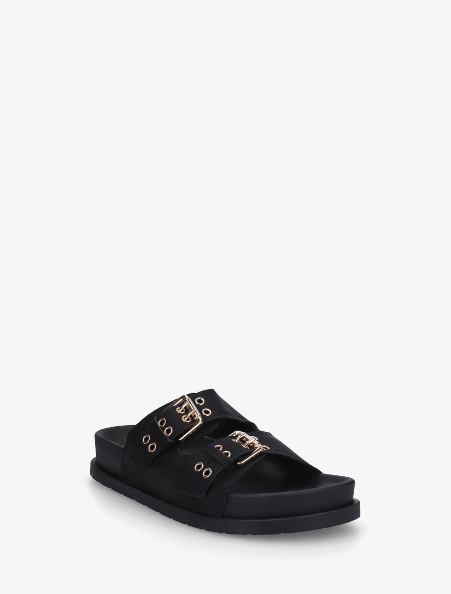 Claquettes en simili à double brides - Noir - 2