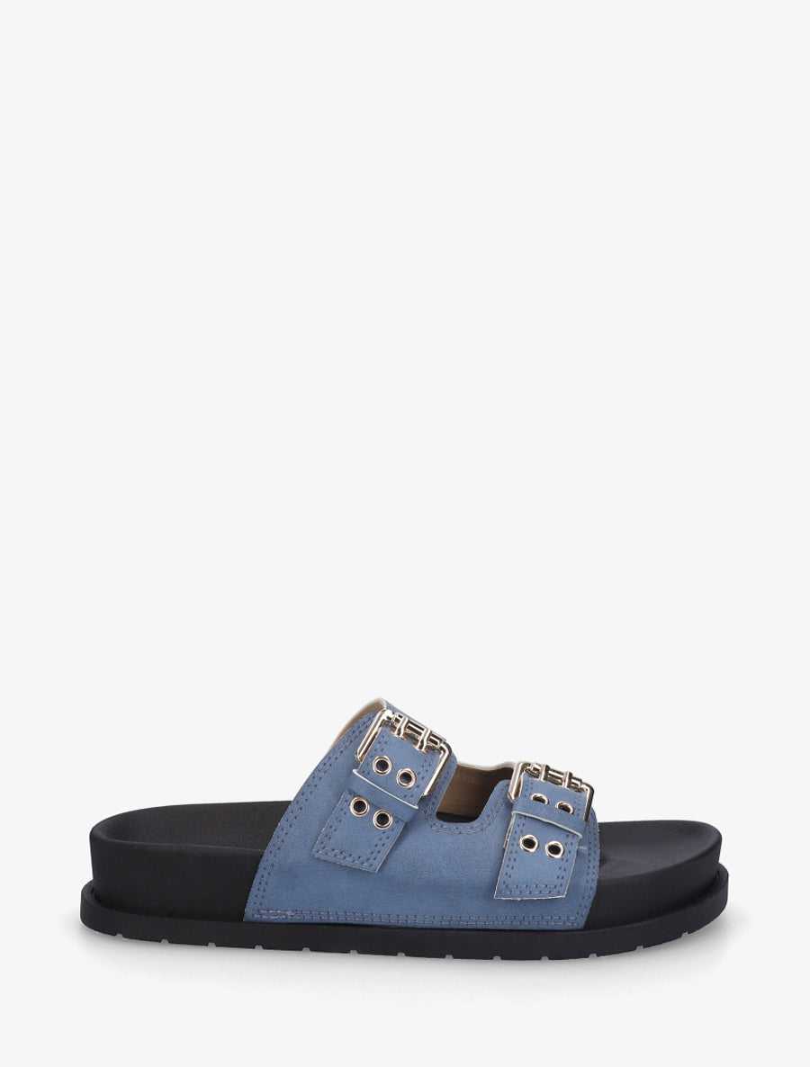 Claquettes en simili à double brides - Bleu - 1