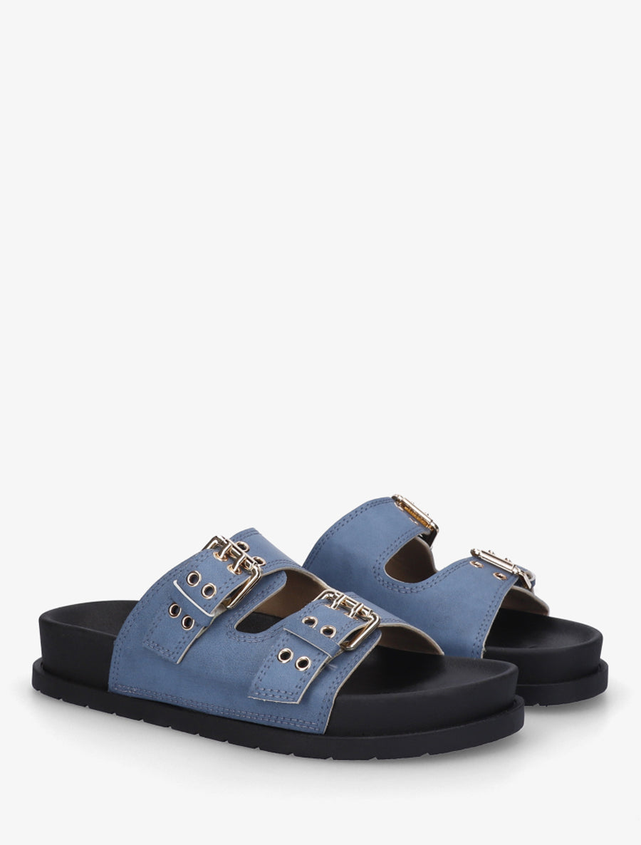 Claquettes en simili à double brides - Bleu - 4