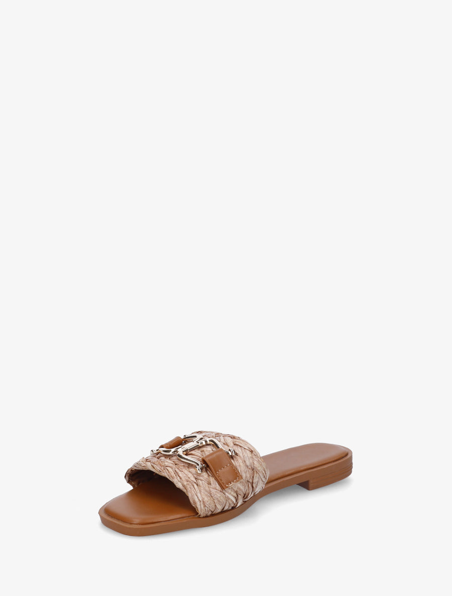 Mules plates en raphia à boucle fantaisie - Taupe - 3