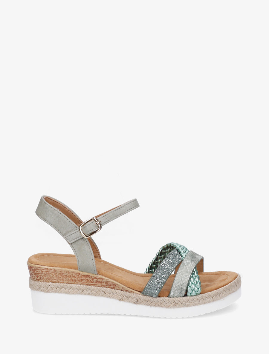 Sandales compensées à brides dépareillées - Vert - 1