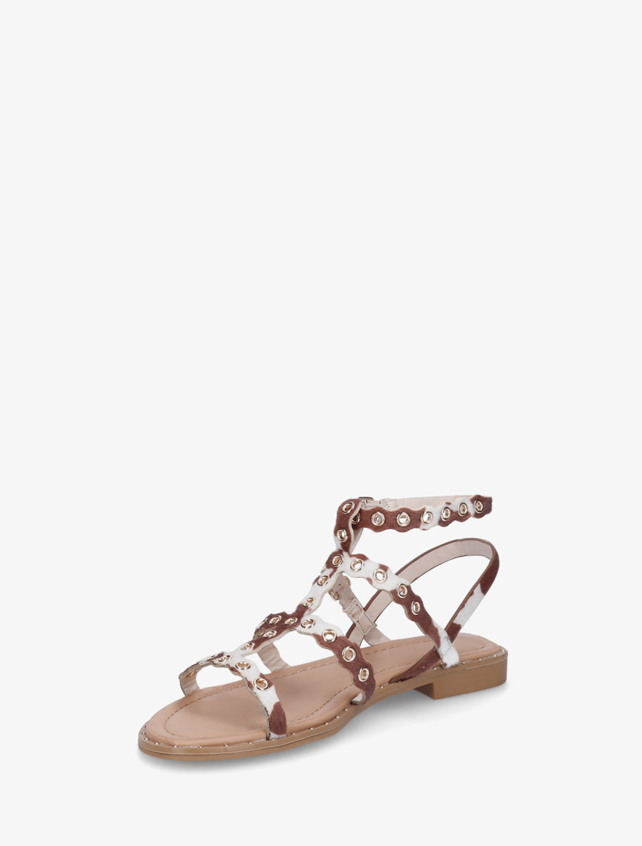 Nu-pieds style spartiates à oeillets motif vache - Marron - 3