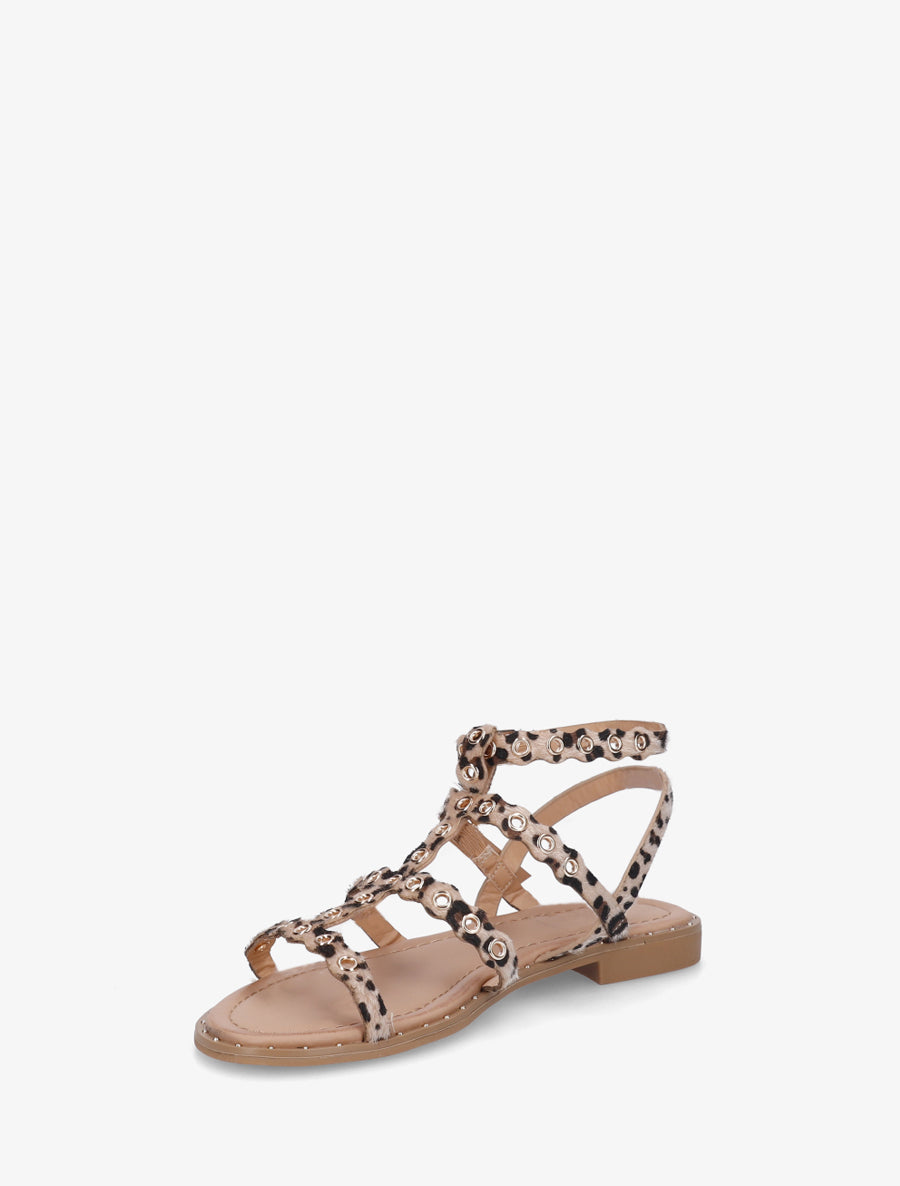 Nu-pieds style spartiates à oeillets motif léopard - Beige - 3