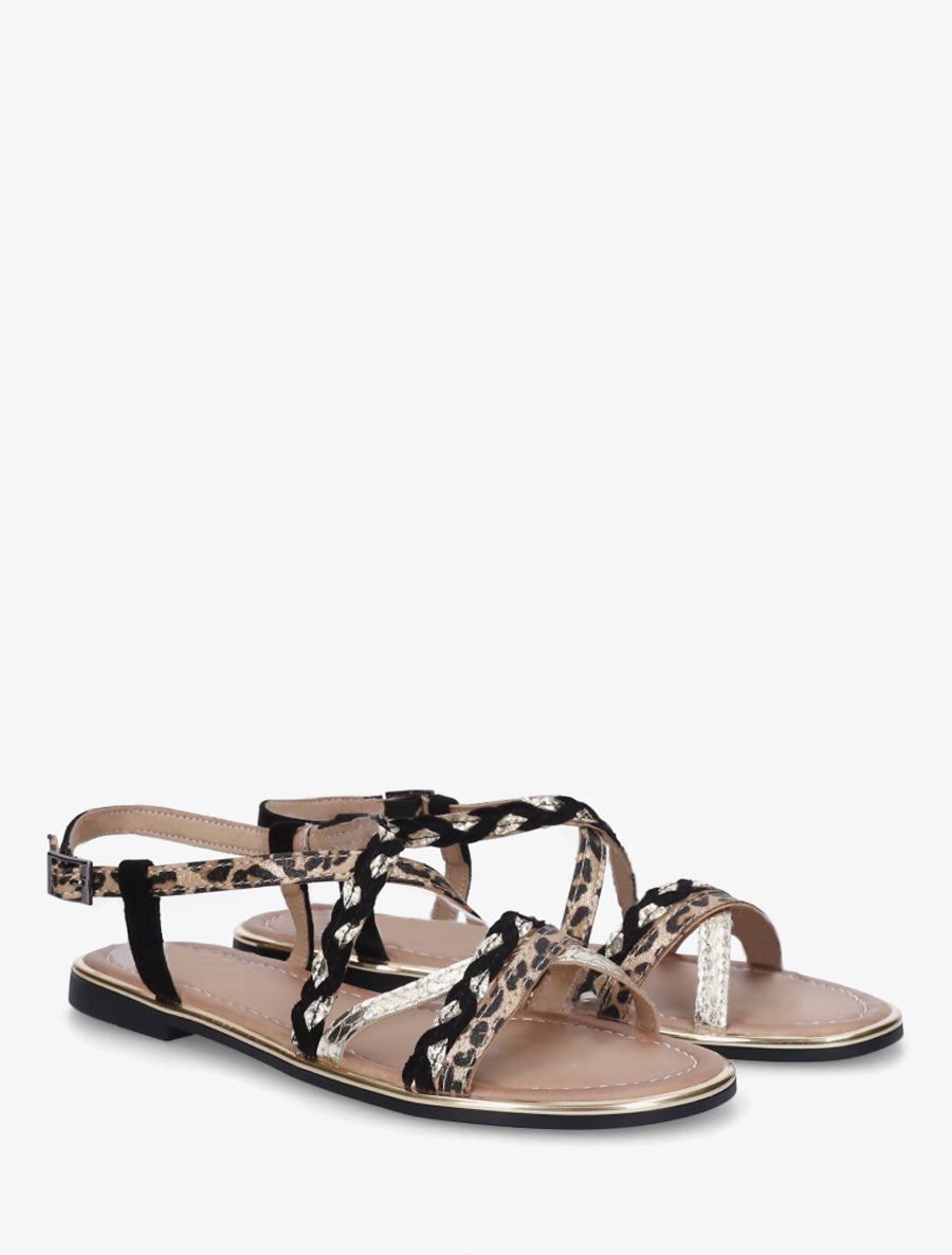Nu-pieds croisés à tresses - Noir - 4