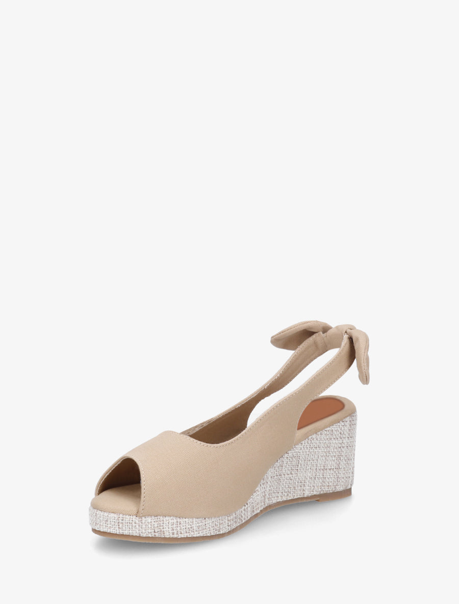 Sandales compensées à noeud décoratif - Beige - 3
