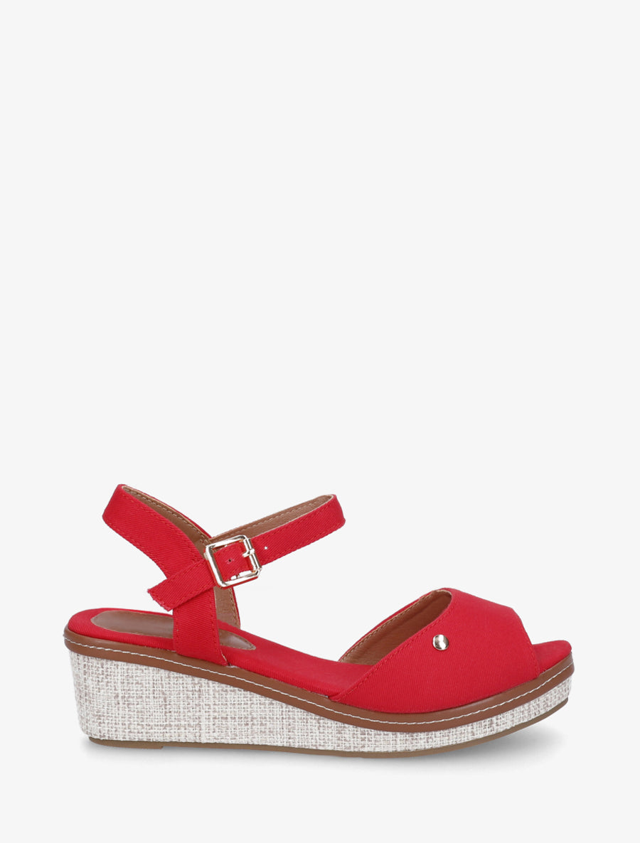 Sandales compensées en tissu - Rouge - 1