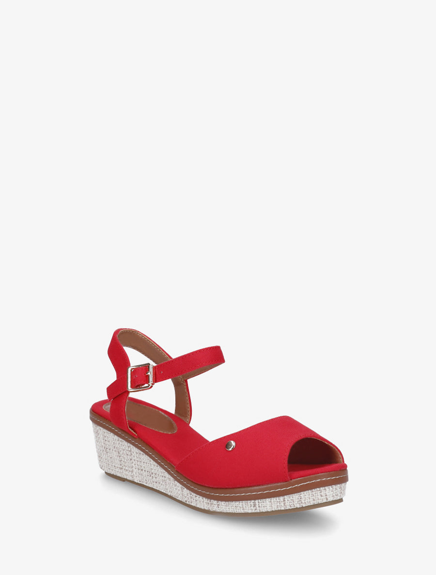 Sandales compensées en tissu - Rouge - 2