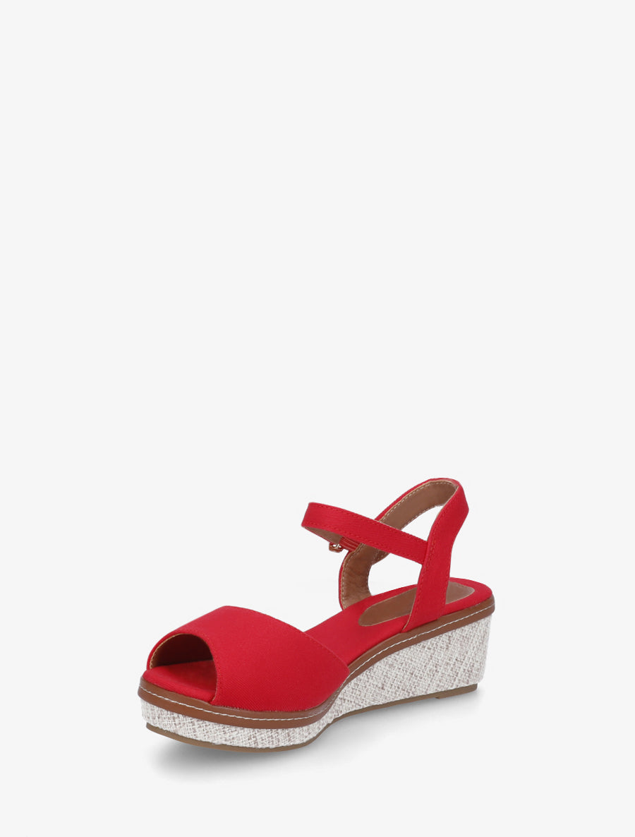 Sandales compensées en tissu - Rouge - 3