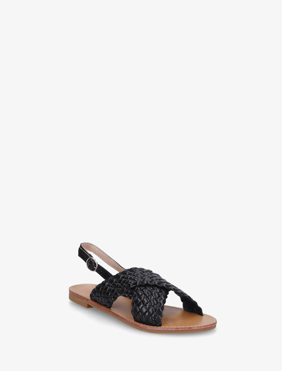 Nu-pieds en simili tressé - Noir - 2