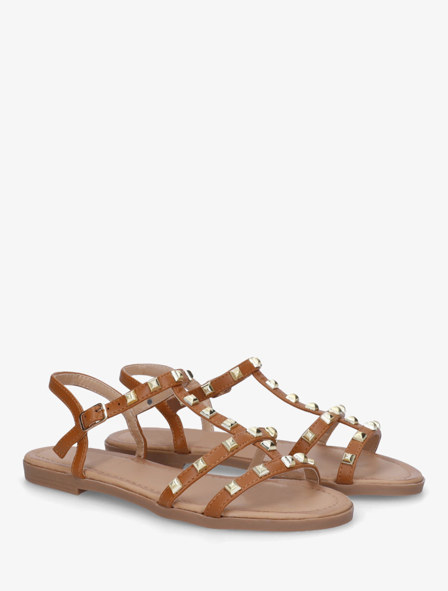 Nu-pieds style spartiate à clous - Camel - 4
