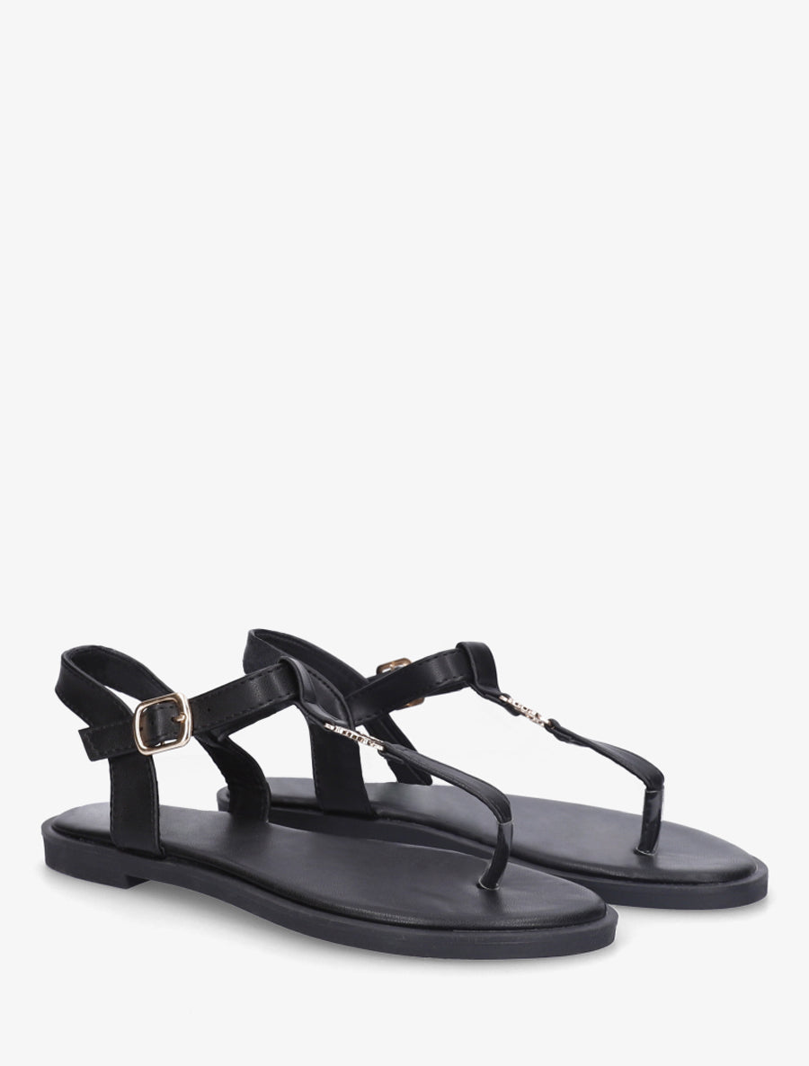 Nu-pieds à entredoigt et empiècement métal - Noir - 4