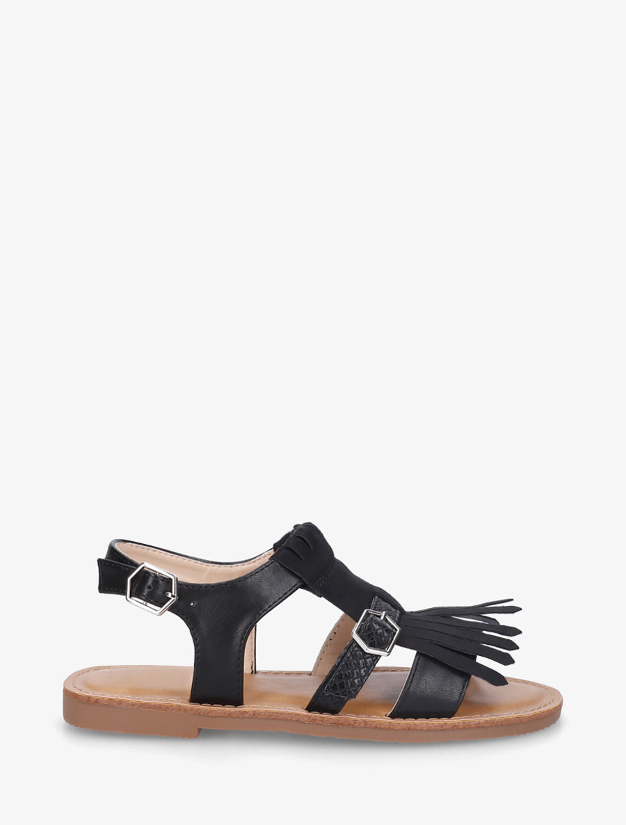 Nu-pieds frangés à double boucles - Noir - 1