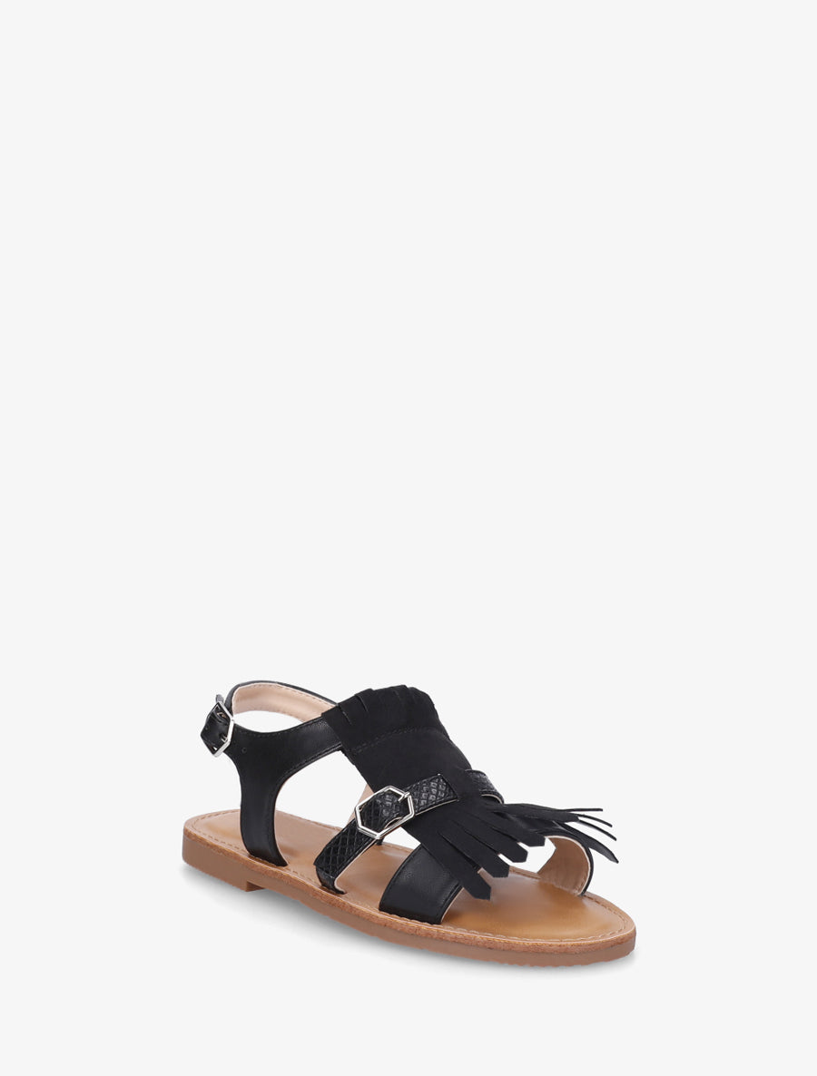 Nu-pieds frangés à double boucles - Noir - 2