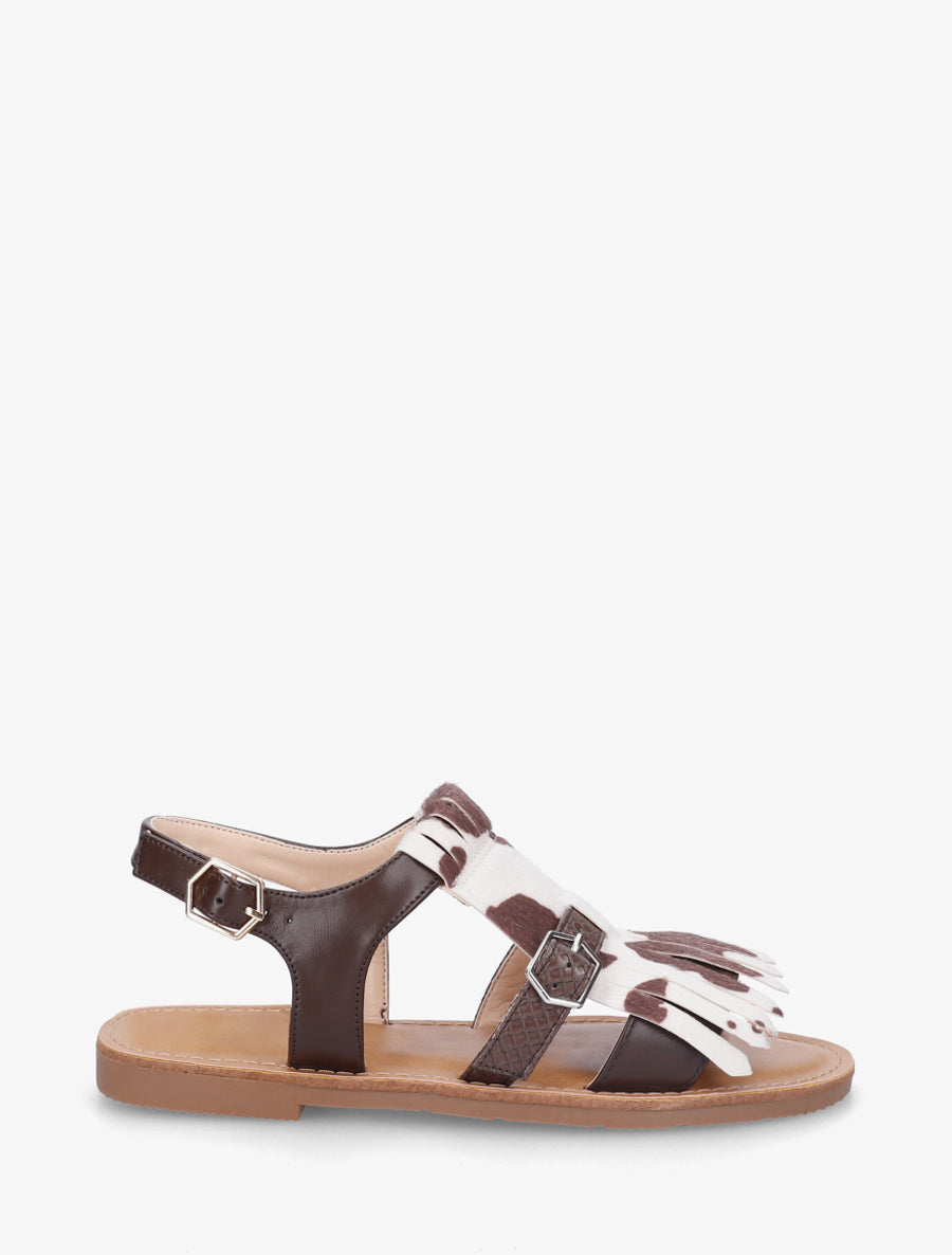 Nu-pieds frangés à double boucles - Marron - 1