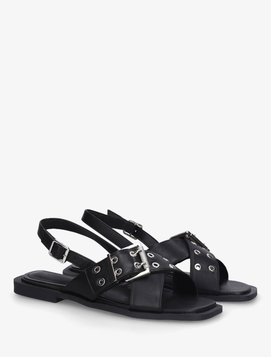 Nu-pieds en simili à brides croisées - Noir - 4