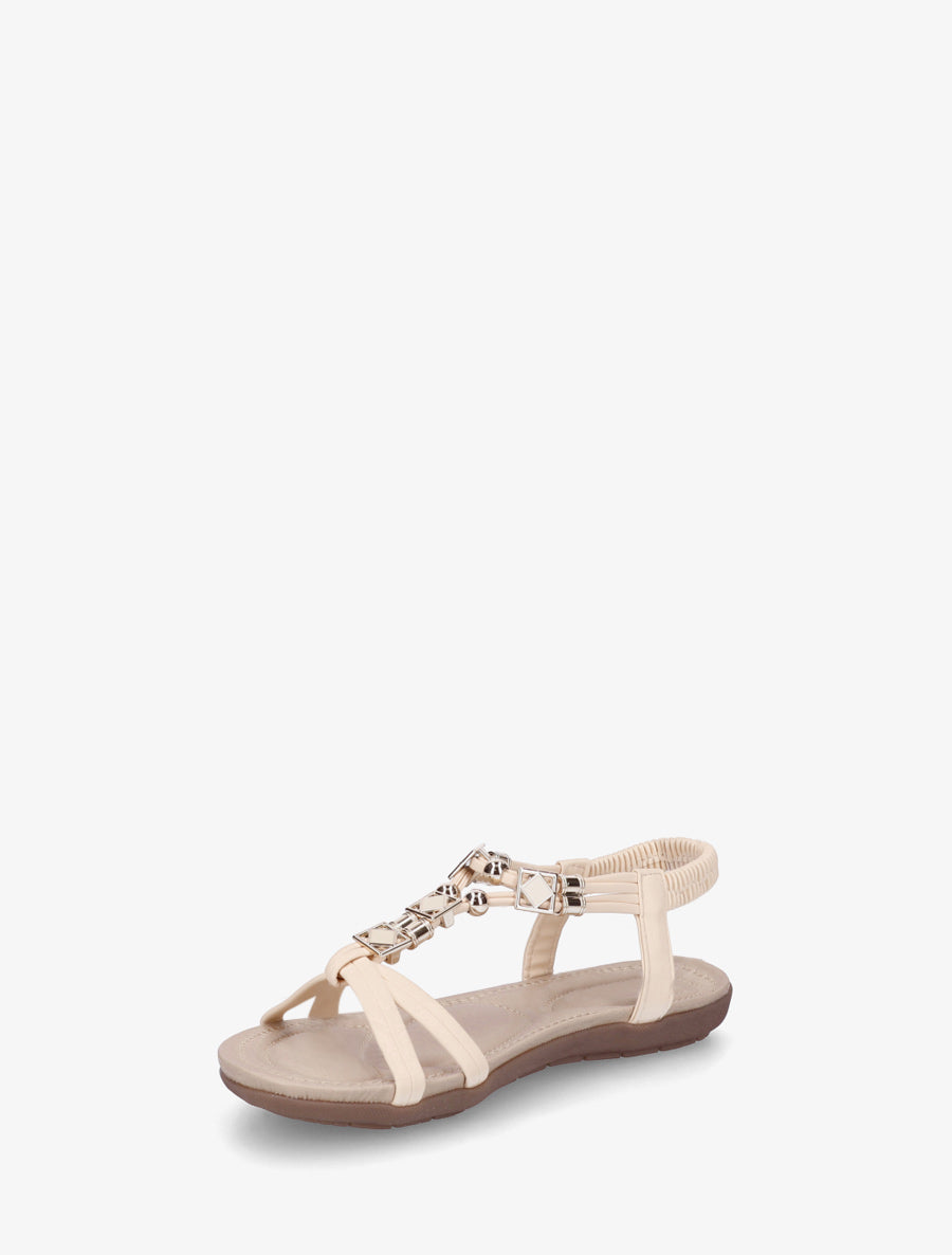 Sandales plates à bijoux en losange - Beige - 3