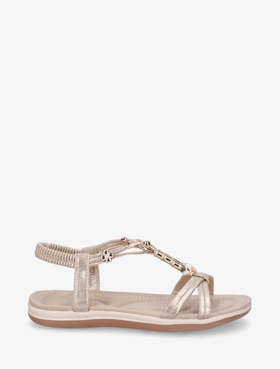 Sandales à bijoux et cheville élastiquée - Or - 1