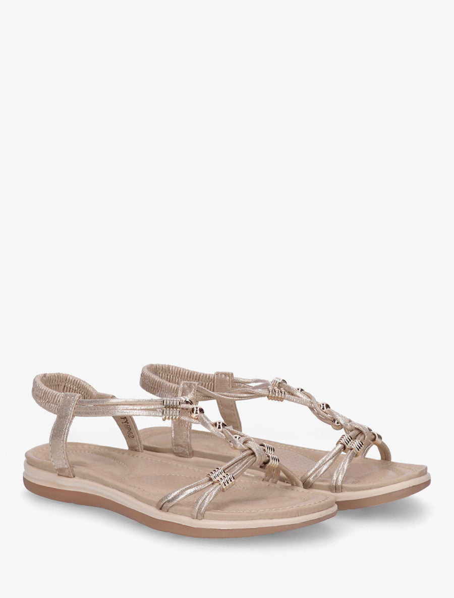 Sandales à bride élastiquée et perles - Or - 4