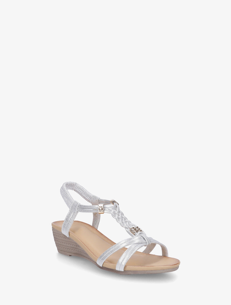 Sandales compensées à bride tressée en simili nacré - Argent - 2
