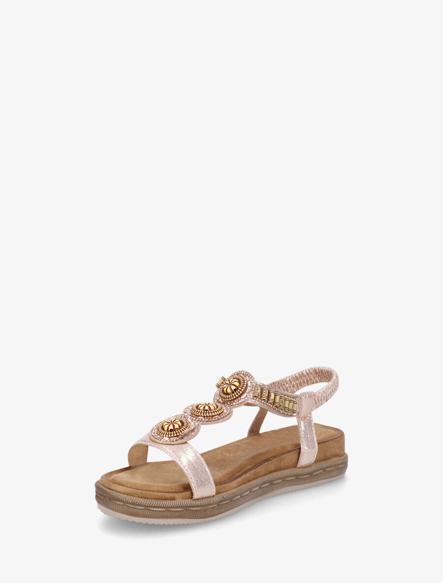 Nu-pieds à empiècement strass et perles en bois - Doré rose - 3
