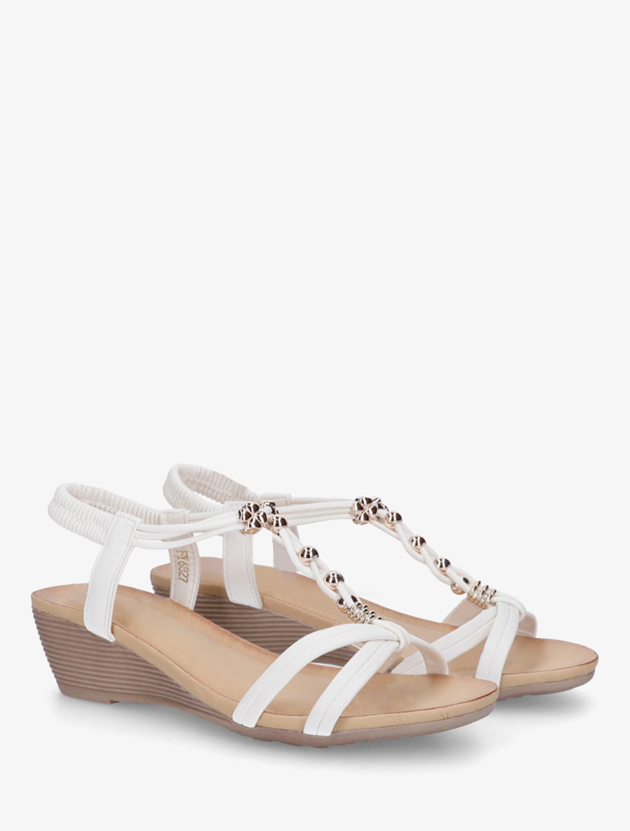 Sandales compensées à perles et bijoux - Blanc - 4