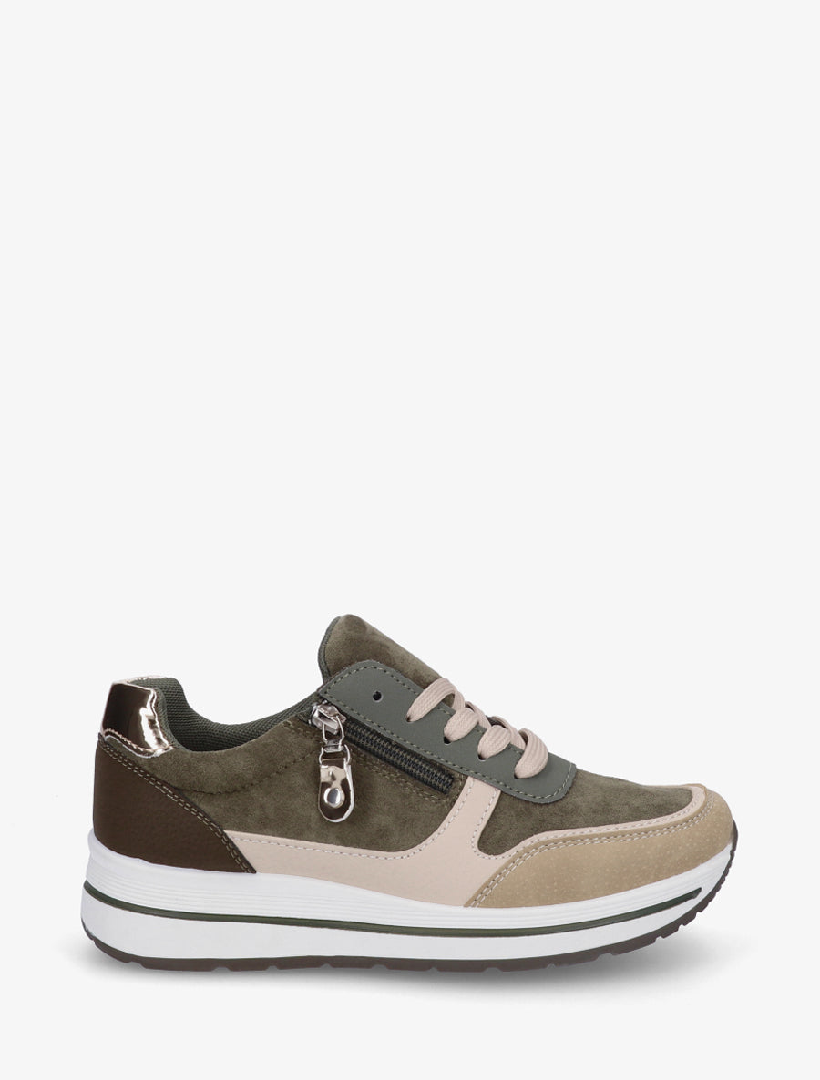 Baskets bi-matière à ouverture latérale - Kaki - 1