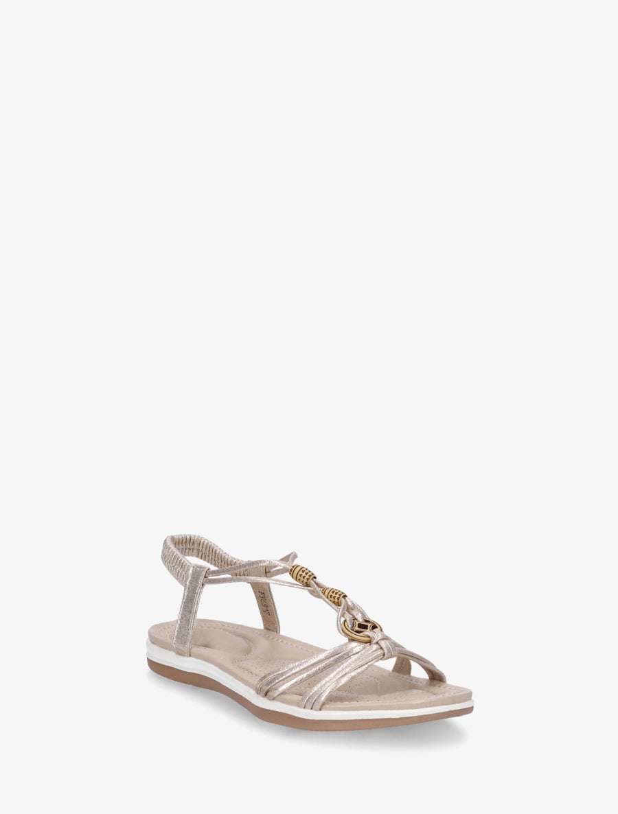 Sandales à perles en bois et cheville élastiquée - Or - 2