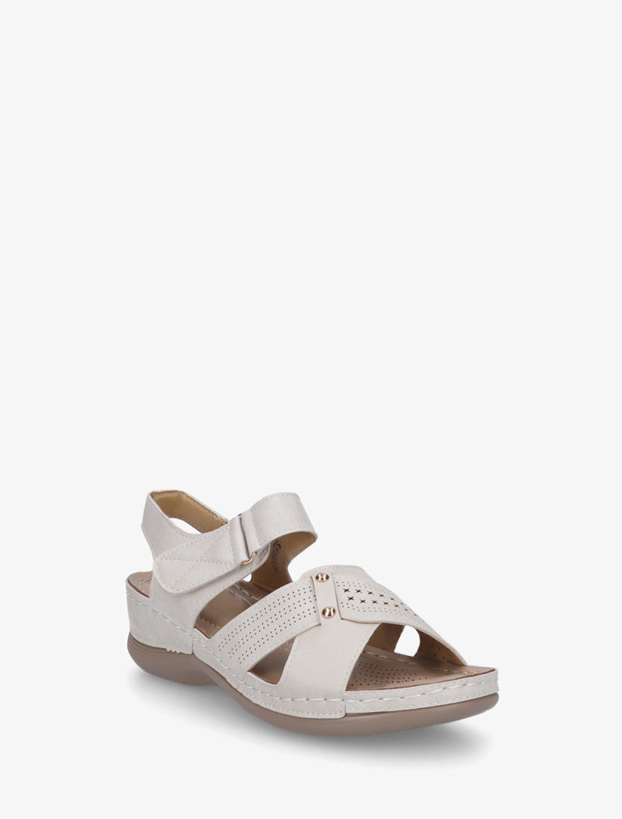 Sandales croisées à scratch - Beige - 2