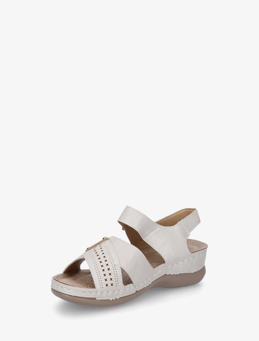 Sandales croisées à scratch - Beige - 3