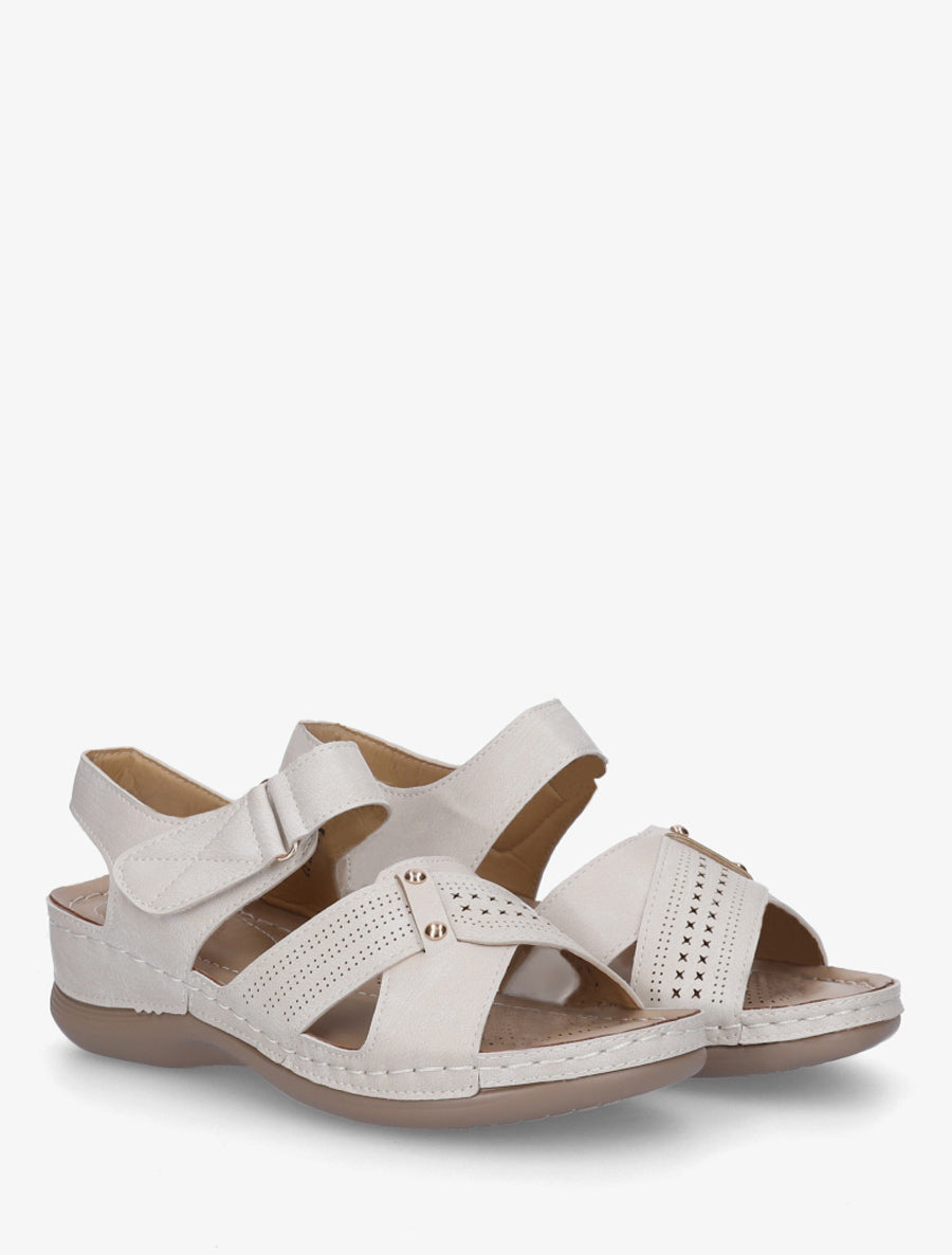 Sandales croisées à scratch - Beige - 4